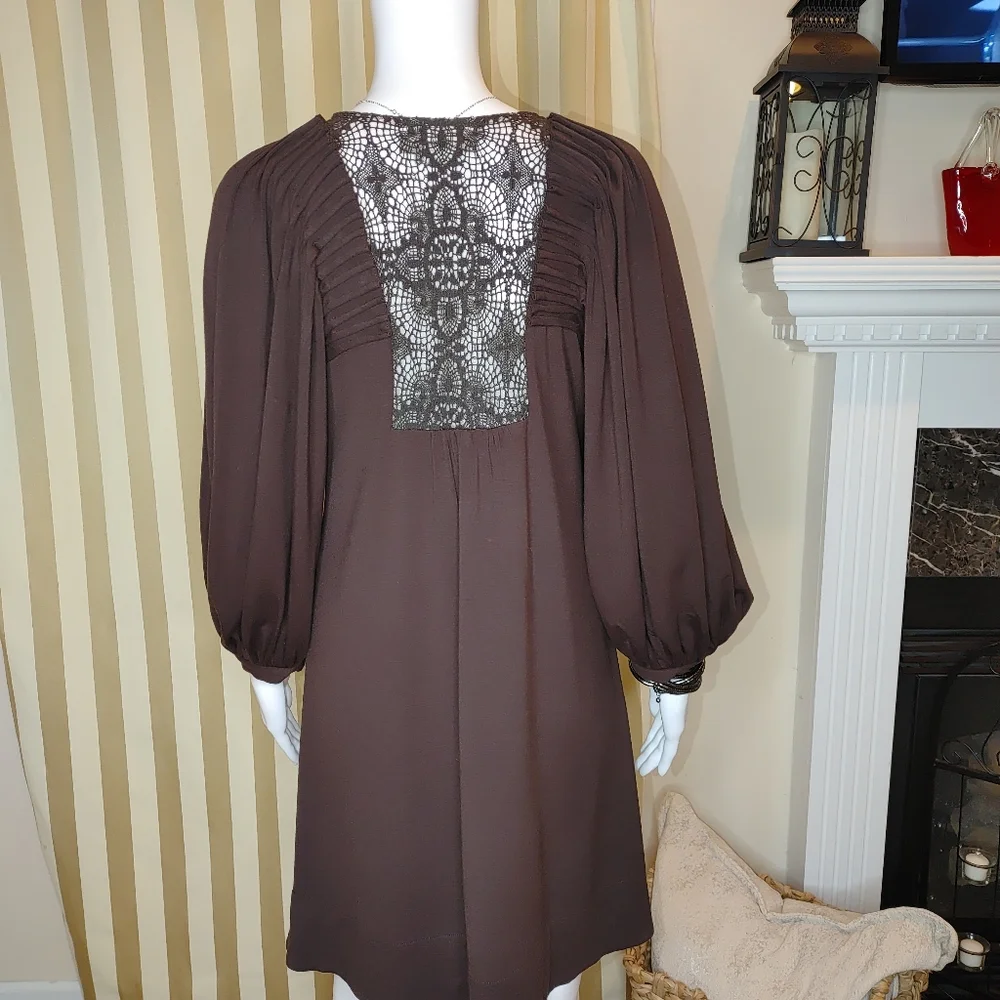 BCBGMAXAZRIA BISHOP SLEEVE DRESS, BROWN XS - Picture 5 of 7